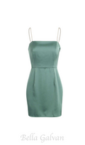 Flowering Girl Women Pearl Strap Satin Mini Dress in green