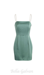 Flowering Girl Women Pearl Strap Satin Mini Dress in green