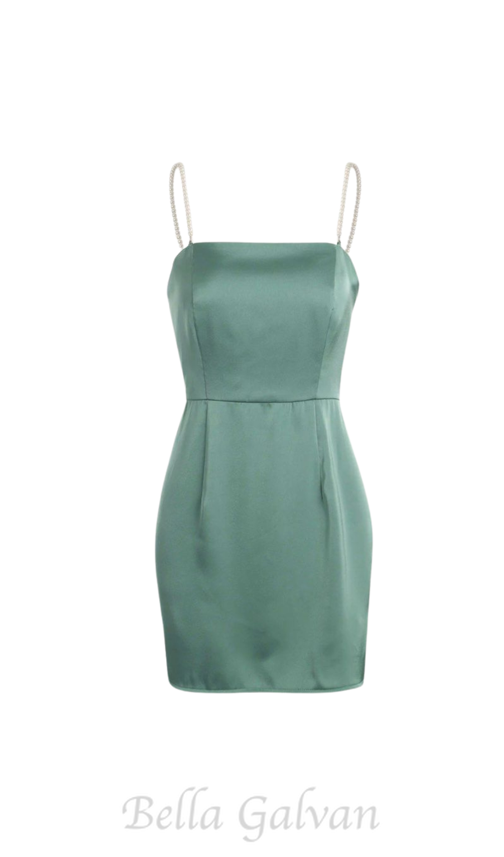 Flowering Girl Women Pearl Strap Satin Mini Dress in green