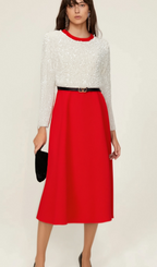 Flowering Girl Women Chloé red long-sleeve sequined patchwork midi dress