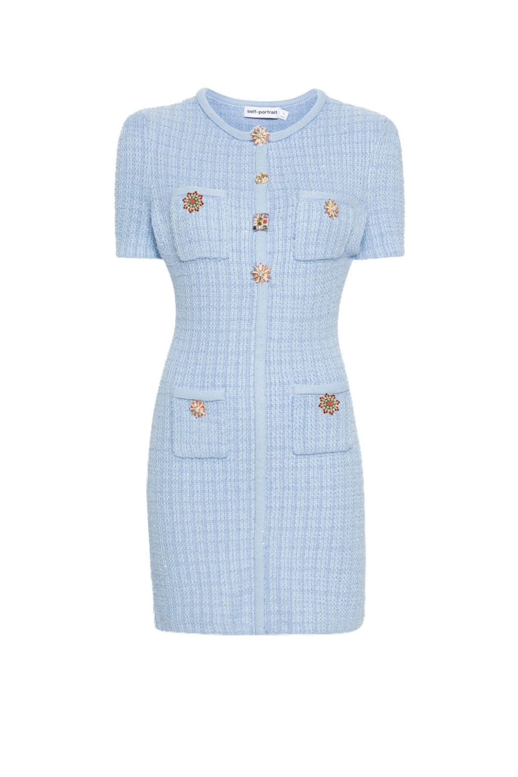 Flowering Girl Women Modesty Beaded Button Knit Mini Dress In Blue
