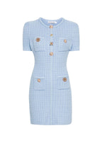 Flowering Girl Women Modesty Beaded Button Knit Mini Dress In Blue