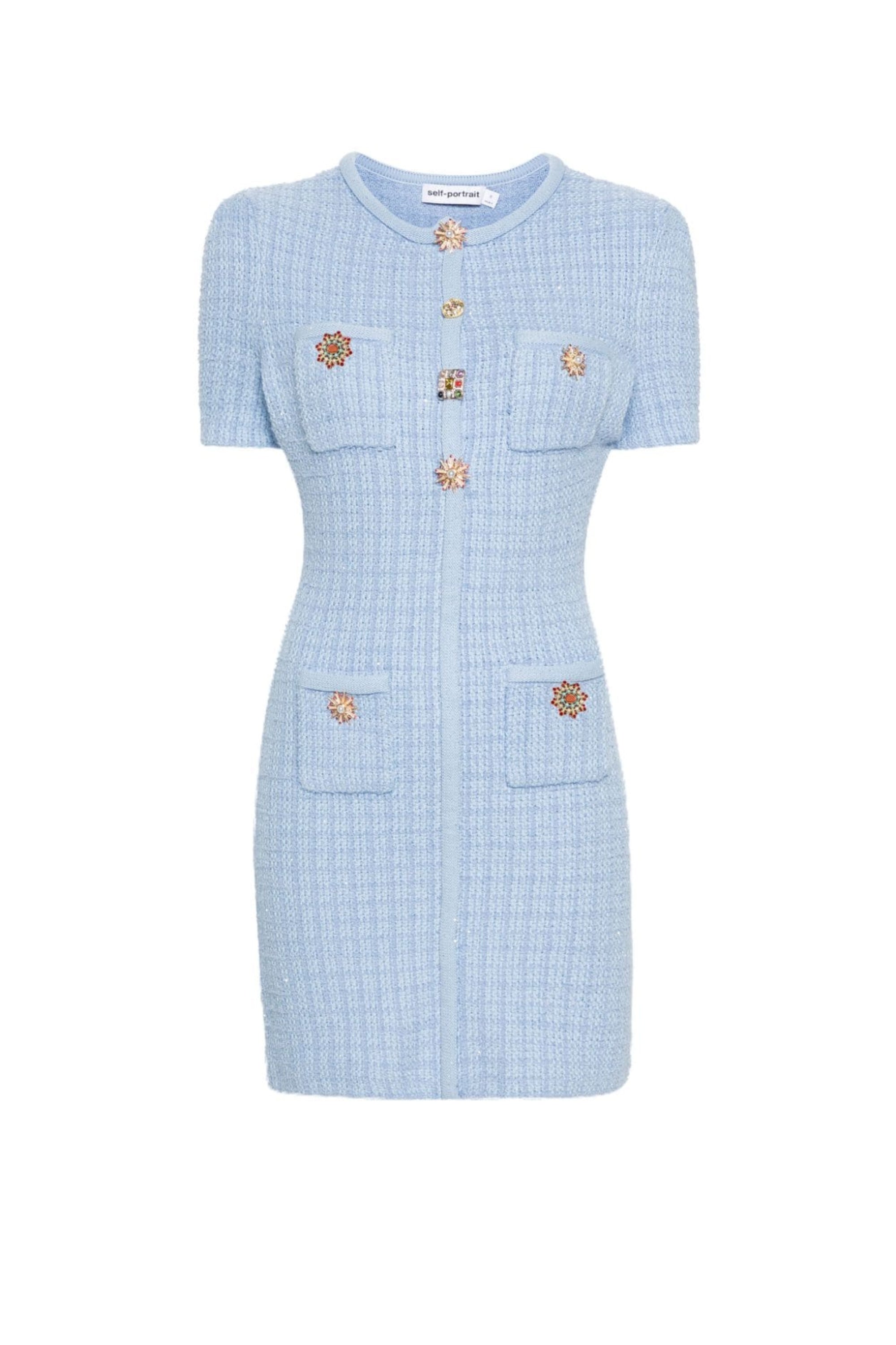Flowering Girl Women Modesty Beaded Button Knit Mini Dress In Blue