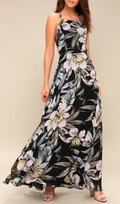 Flowering Girl Women Black Floral Print Lace-Up Maxi Dress