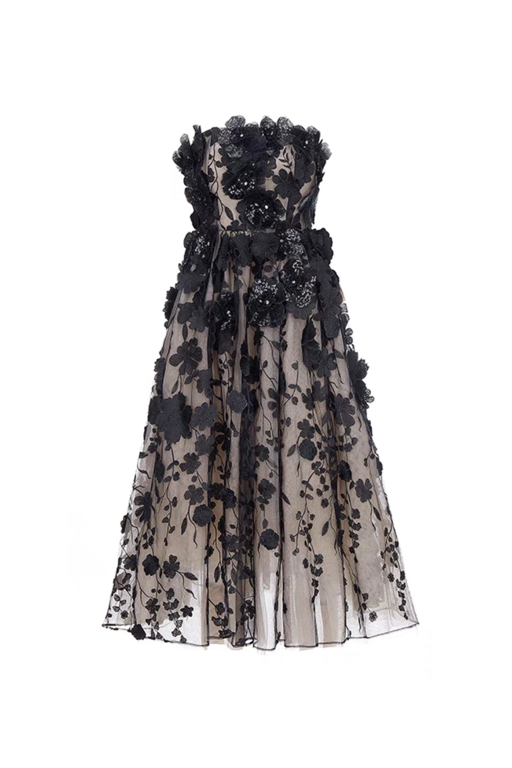 Flowering Girl Women anna crystal floral embroidery midi dress in black