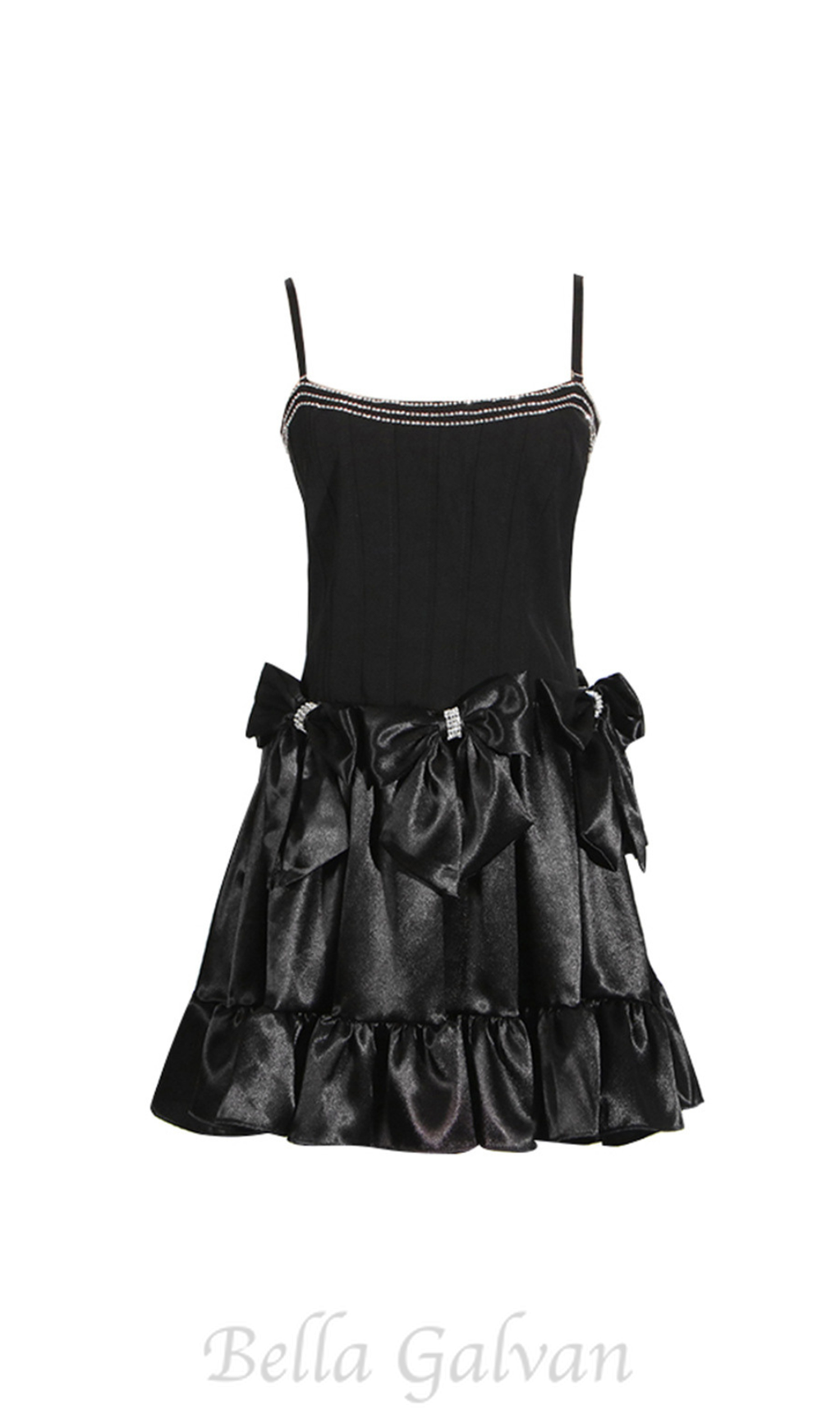 Flowering Girl Women Diamond bow mini dress in black