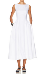 Flowering Girl Women Stretch Cotton Sateen Midi Dress in white