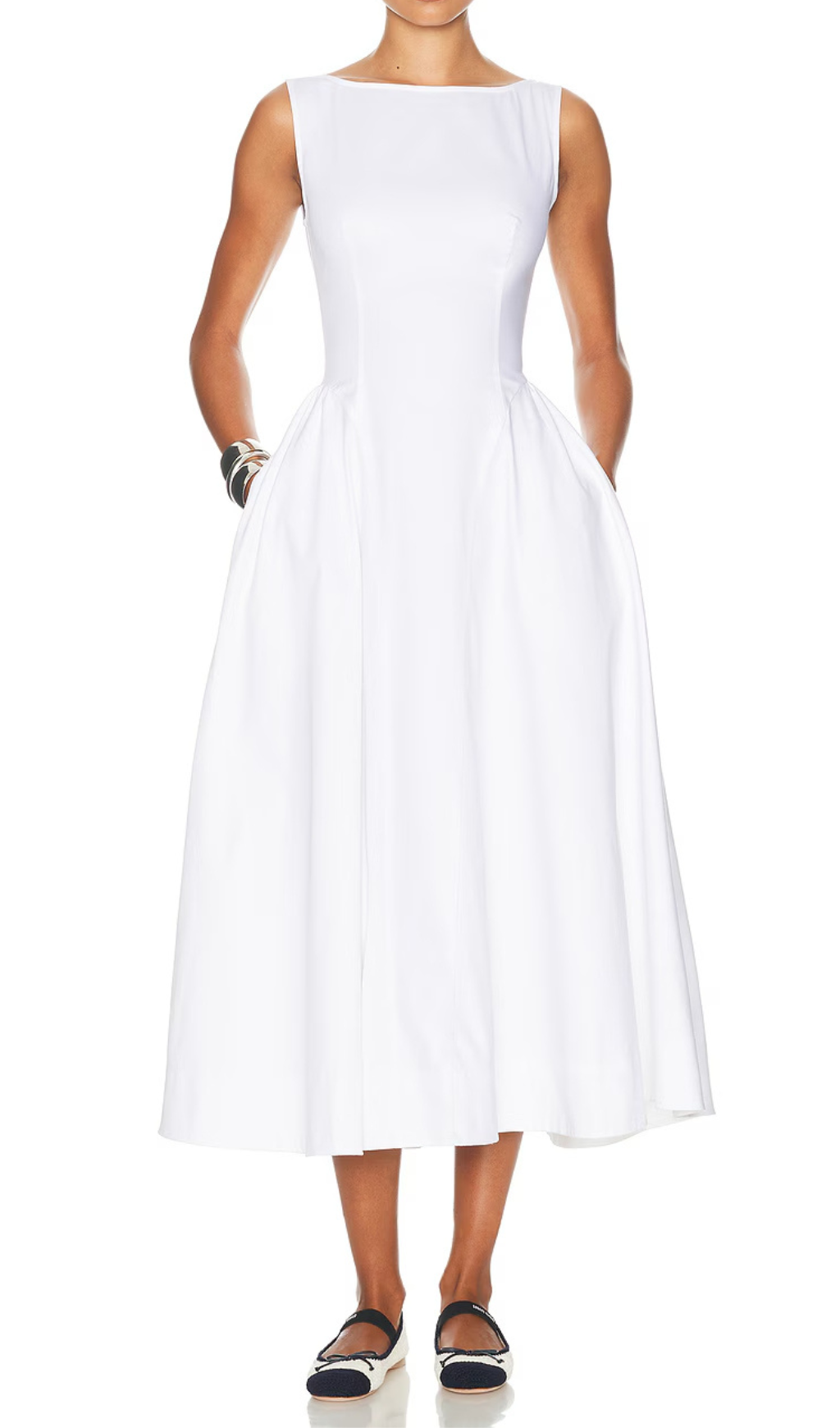 Flowering Girl Women Stretch Cotton Sateen Midi Dress in white