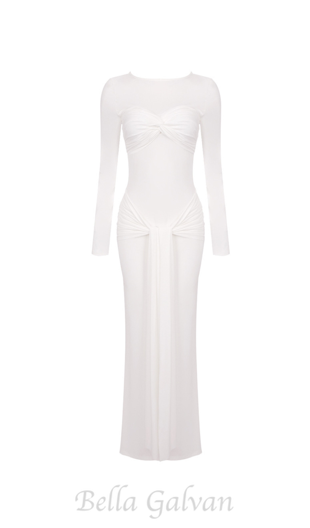 Flowering Girl Women Round neck ribbon knot maxi dress in white