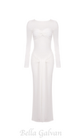 Flowering Girl Women Round neck ribbon knot maxi dress in white