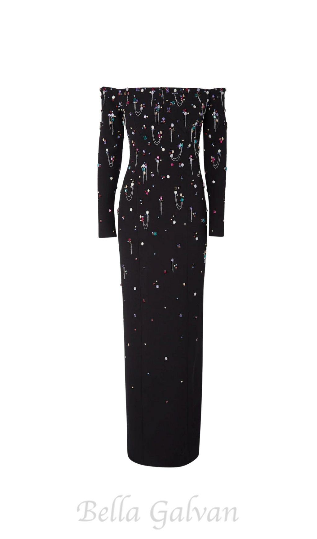 Pamaria Diamante Embroidery Off Shoulder Maxi Dress