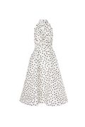 Flowering Girl Women Bow Polka Dot Halter Neck Midi Dress in white