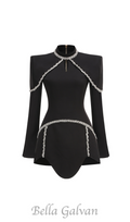 Flowering Girl Women diamond chain embellished trumpet sleeve mini dress in black