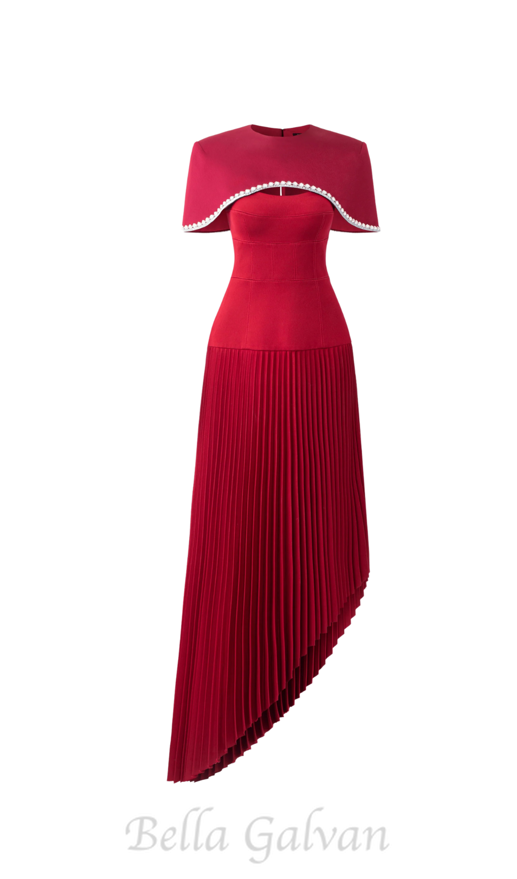 Flowering Girl Women Spaghetti Strap Asymmetric Pleated midi Dress in red