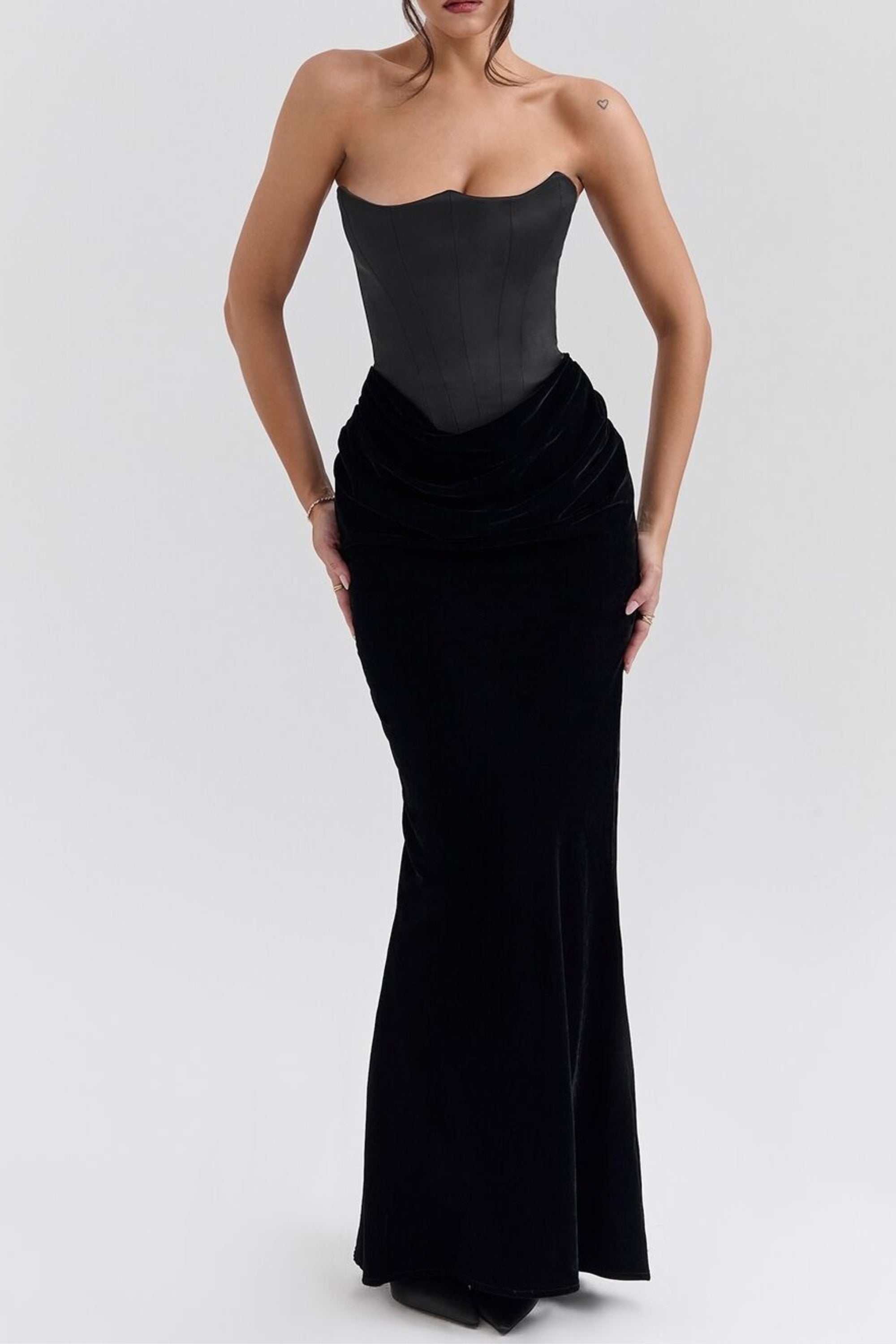 Flowering Girl Women Strapless Corset Maxi Dress In Black