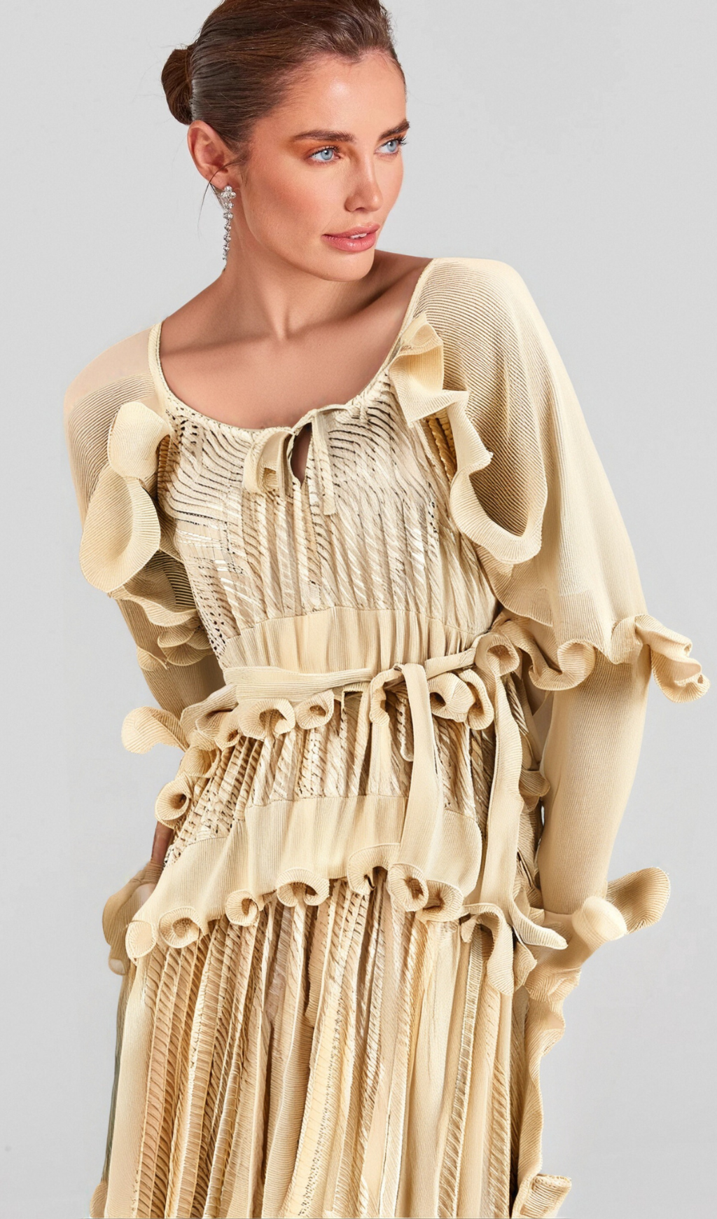Flowering Girl Women Ellie neutrals gilded ruffled midi dress