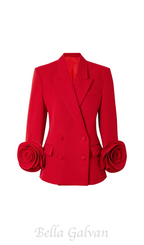Flowering Girl Women Sophia Rose Appliqué Blazer in Red