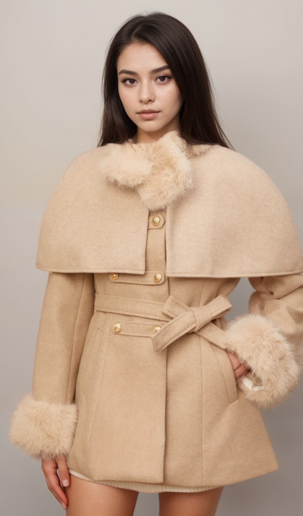 Flowering Girl Women Rosella detachable-cape faux-fur coat