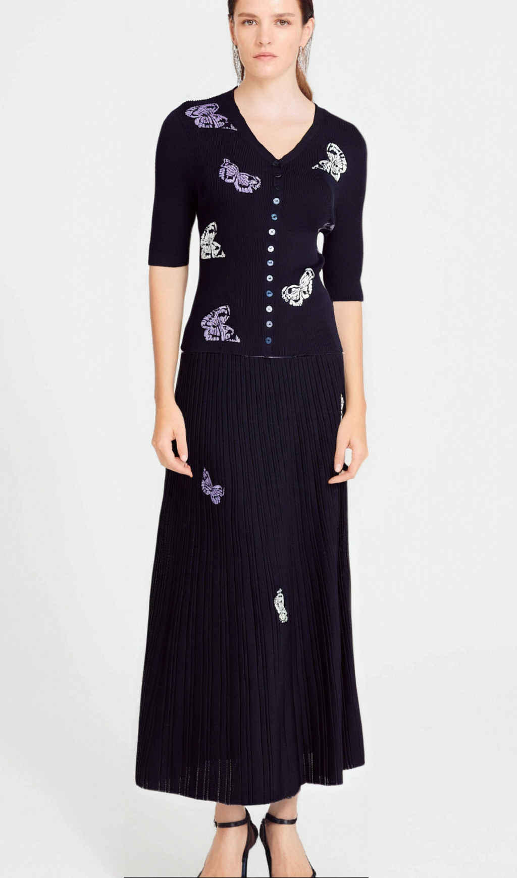 Flowering Girl Women Delphine butterfly ribbed-knit top & skirt matching set