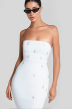 Flowering Girl Women LINDA STRAPLESS CRYSTAL EMBELLISHED WHITE BANDAGE DRESS
