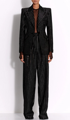 Flowering Girl Women Ally Crystal Pinstripe Blazer Set in Black