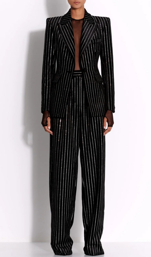 Flowering Girl Women Ally Crystal Pinstripe Blazer Set in Black