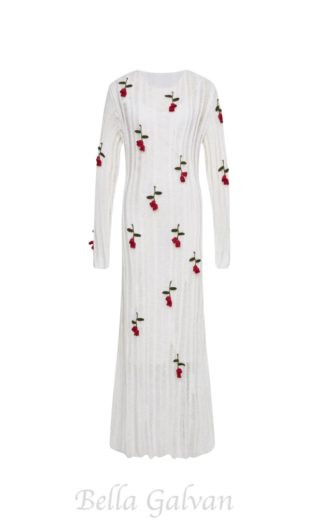 Flowering Girl Women Hilaria Rose Handcrafted Knit Midi Dress in White