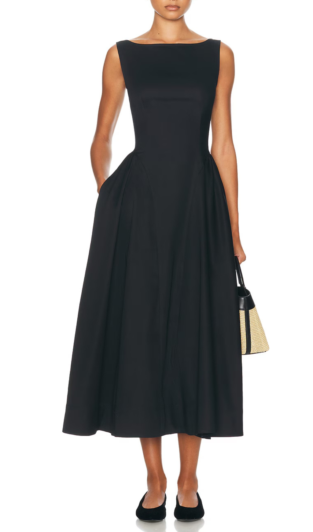 Flowering Girl Women Stretch Cotton Sateen Midi Dress in black