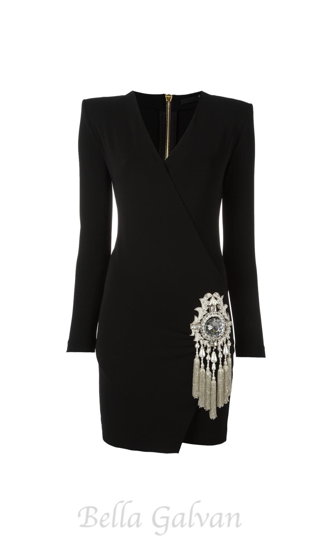 Flowering Girl Women crystal draped embellished black mini dress