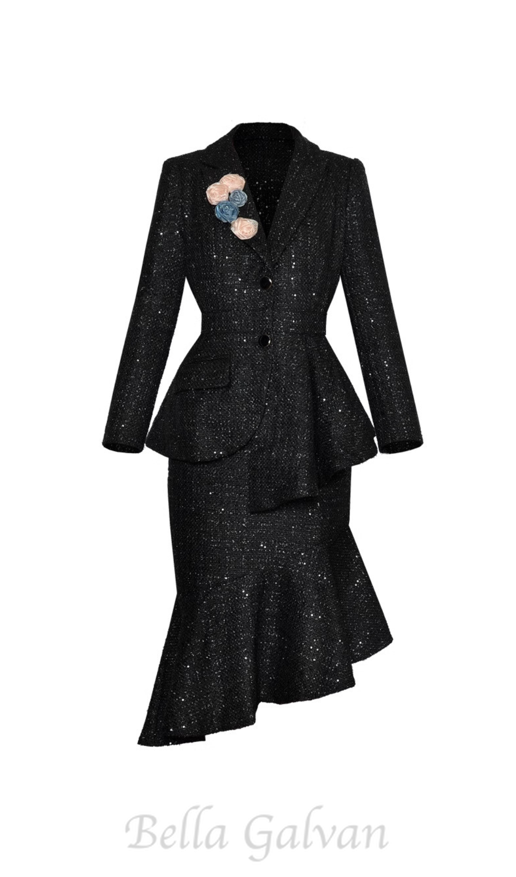 Flowering Girl Women 3d flower jacket hip fishtail skirt set