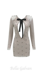 Flowering Girl Women pearl embellished cut out mini dress in beige