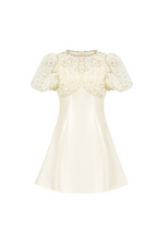 Flowering Girl Women Floral Lace Puff Sleeve A-Line mini Dress in apricot