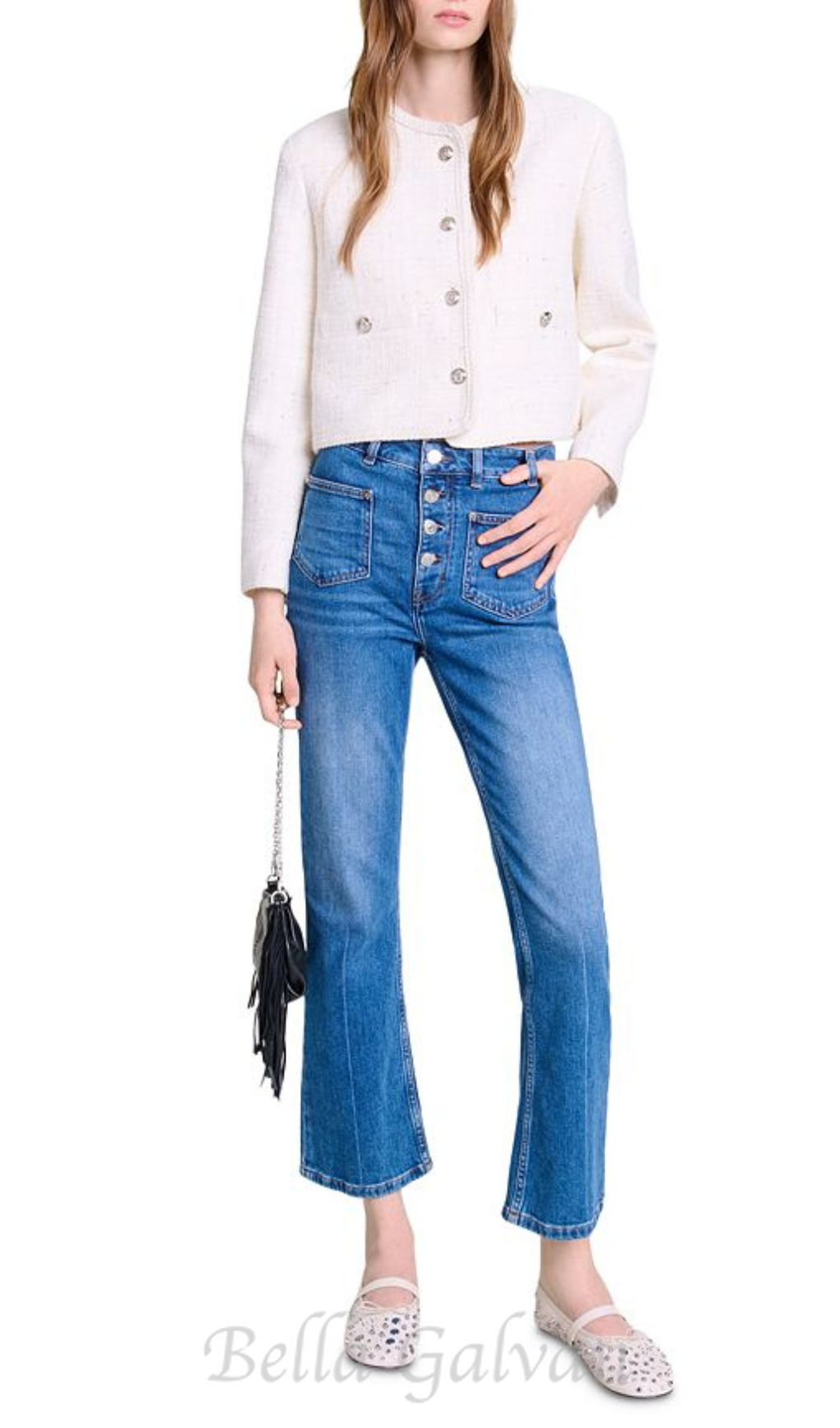Flowering Girl Women voyce braided tweed cardigan in ecru