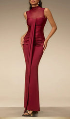 Eusebia Sleeveless Mesh Draped Maxi Dress