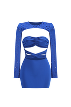 Flowering Girl Women pearl cut out long sleeve bodycon mini dress in blue