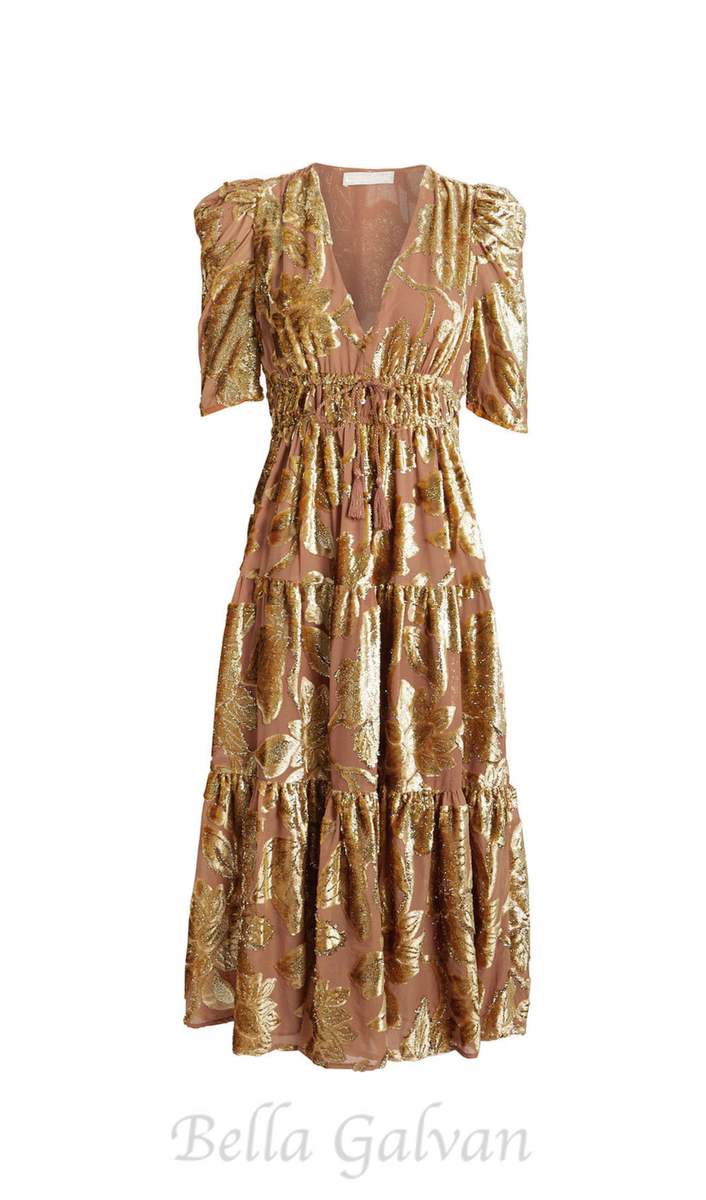 Flowering Girl Women loretta metallic devoré gold midi dress