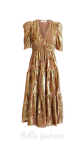 Flowering Girl Women loretta metallic devoré gold midi dress