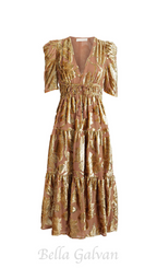 Flowering Girl Women loretta metallic devoré gold midi dress