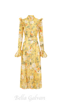 Flowering Girl Women Daisy Print Butterfly Sleeve Midi Dress in yellow