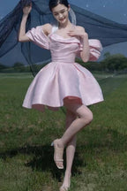 Flowering Girl Women Satin Puff Mini Dress In Pink