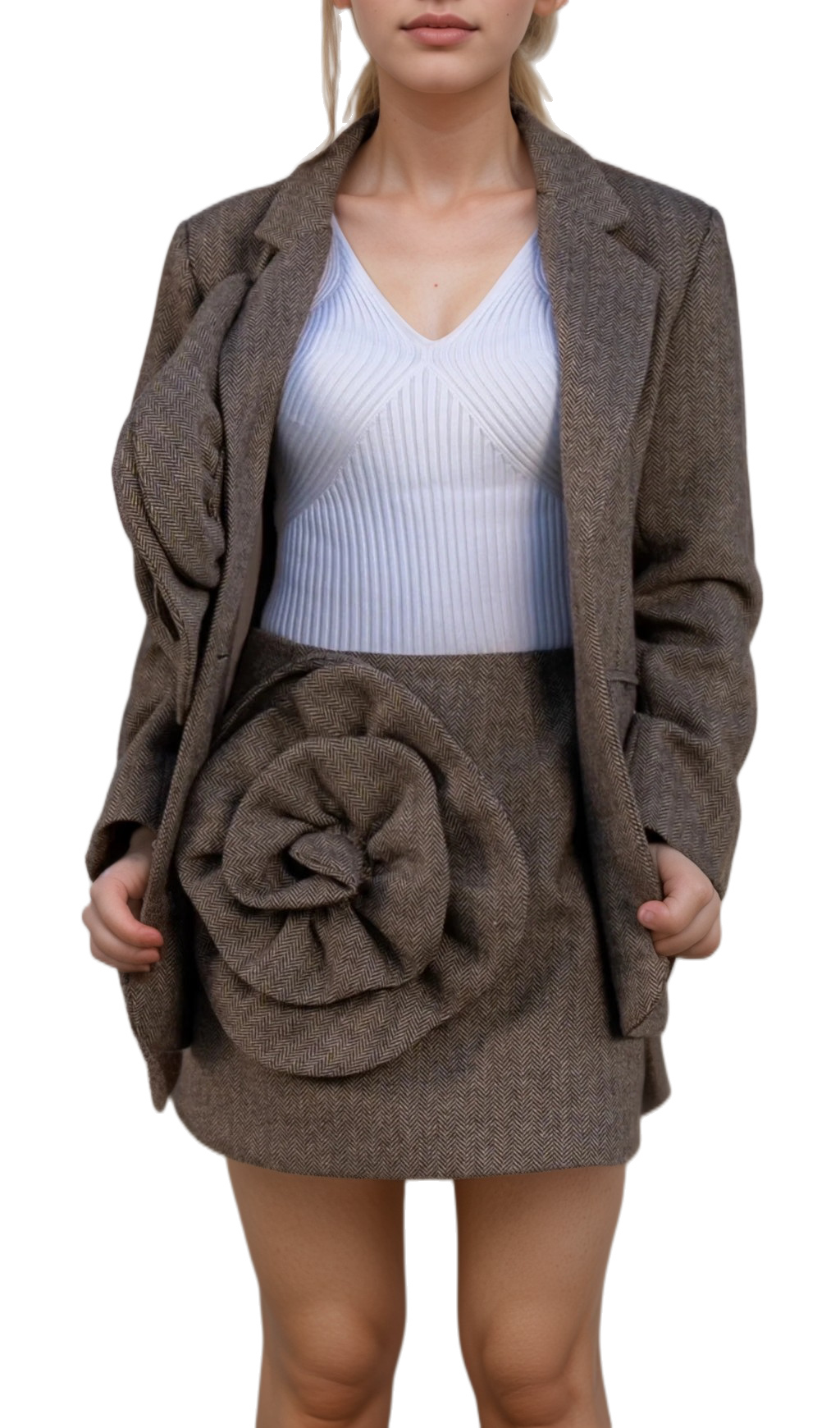Flowering Girl Women HERRINGBONE TWO PIECE FLOWER SET