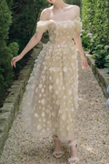 Flowering Girl Women sabrina flower embellished strapless maxi dress in beige