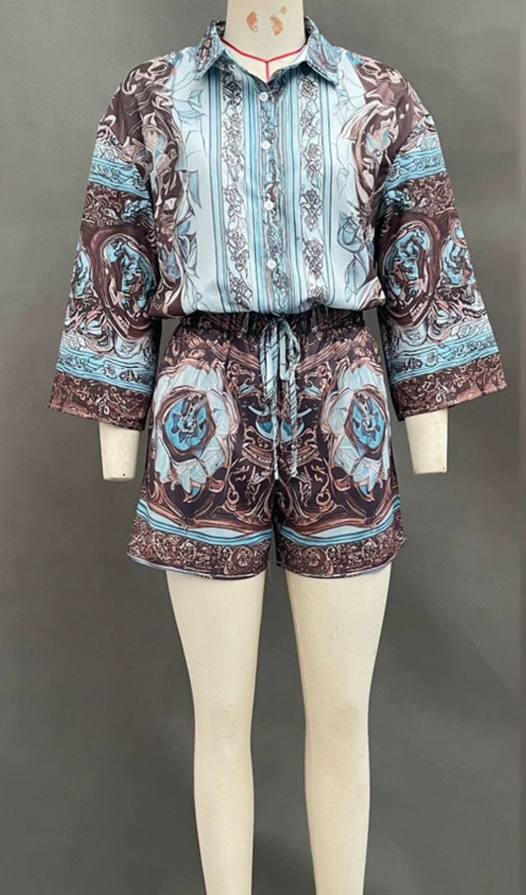Flowering Girl Women Vacation Baroque Totem Print Shirt and Shorts Set