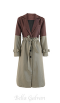 Flowering Girl Women Belted Blazer Trench Coat in Brown Gray