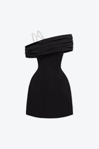 Flowering Girl Women Asymmetric Neck Taffeta Mini Dress In Black