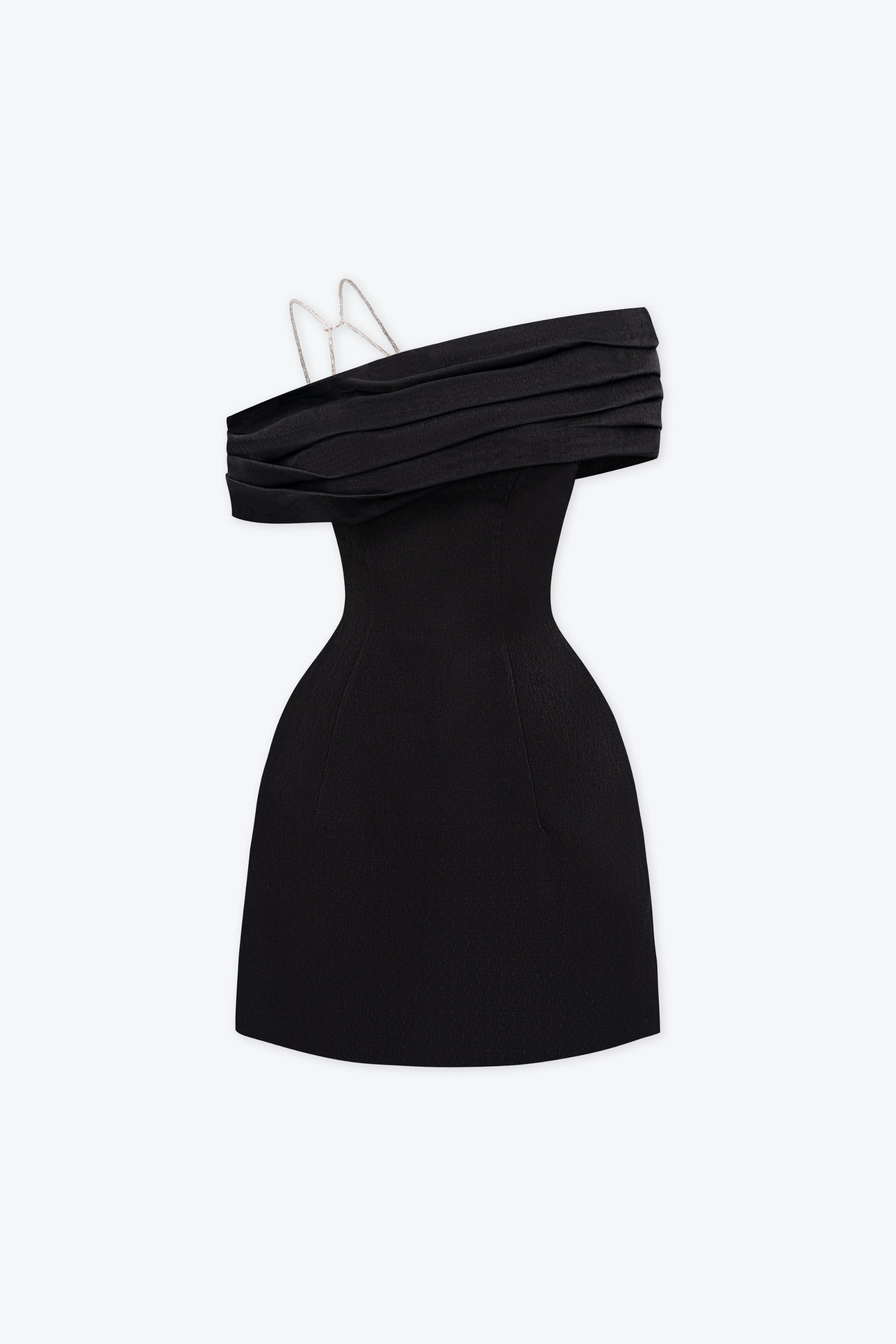 Flowering Girl Women Asymmetric Neck Taffeta Mini Dress In Black