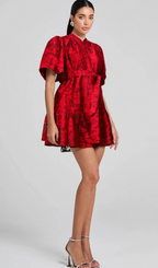 Flowering Girl Women AthÉnaÏs red jacquard semi-sheer mini dress