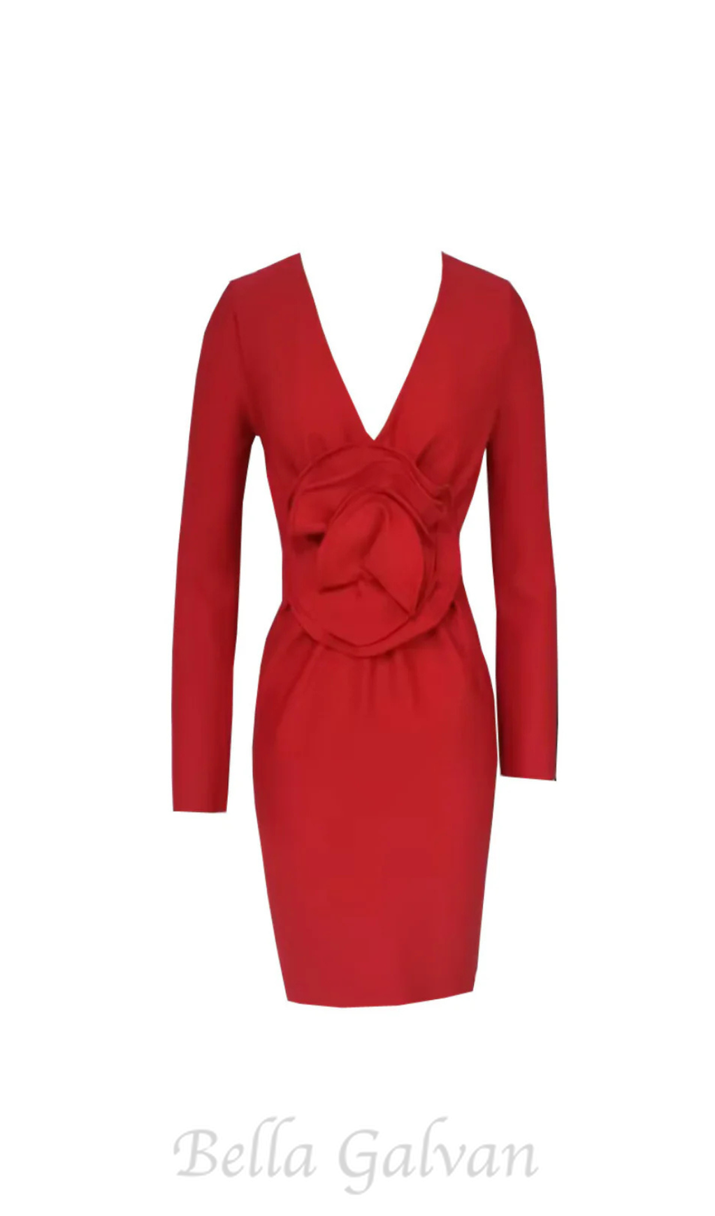 Flowering Girl Women Bertilde V Neck Flower Mini Dress in red