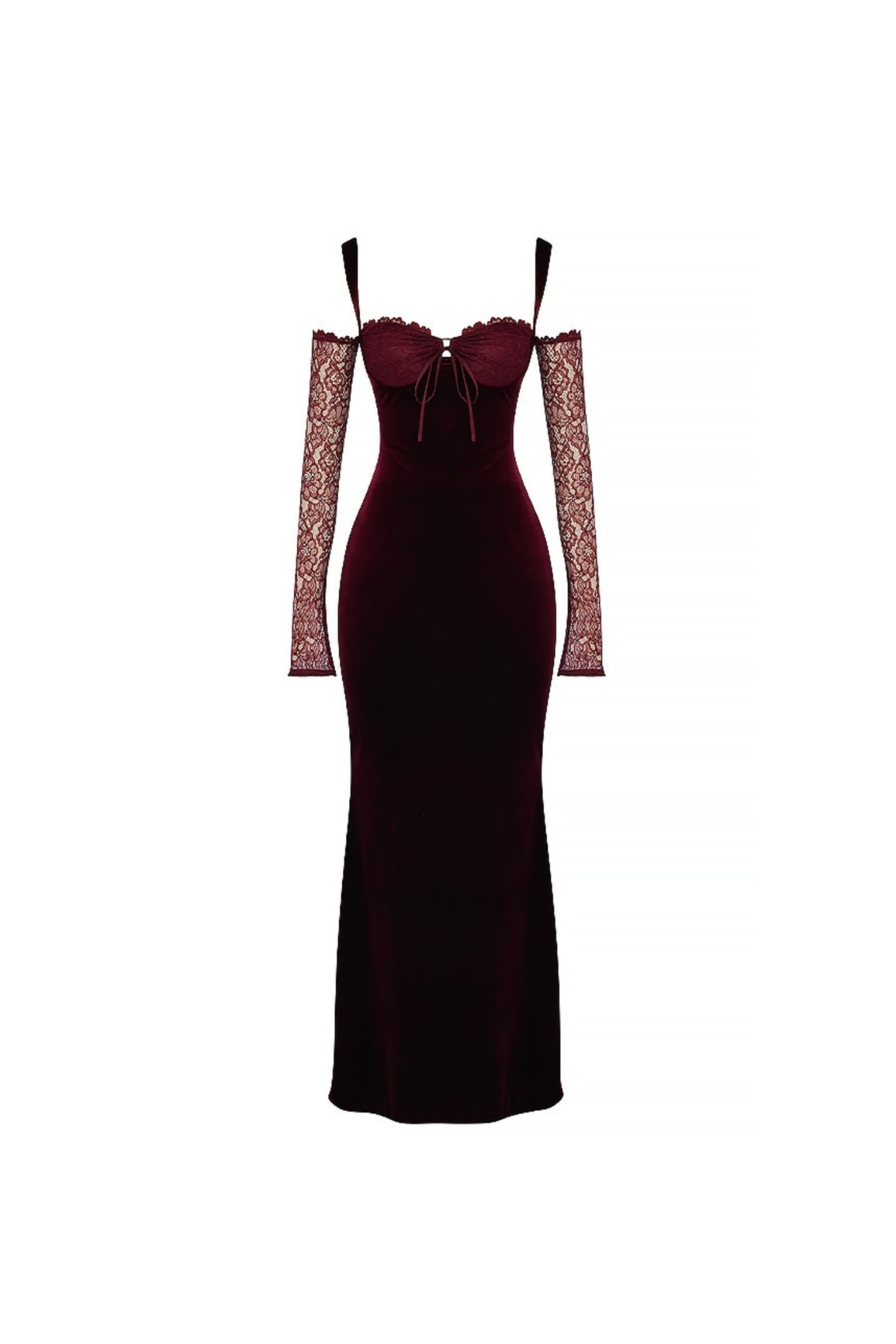 Flowering Girl Women Black Cherry Velvet Maxi Dress