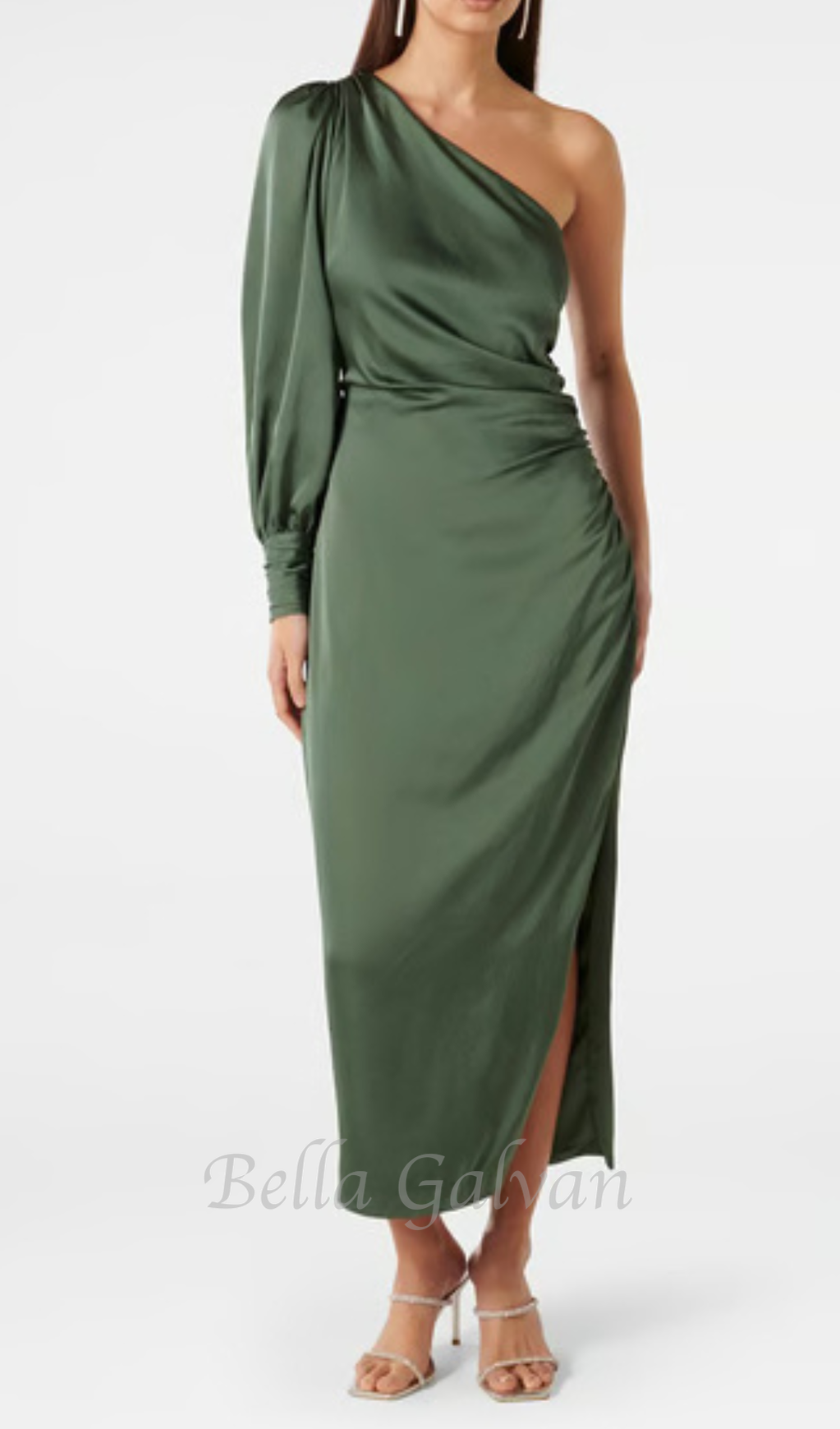 Flowering Girl Women one-shoulder Long Sleeve Midi Dress in green